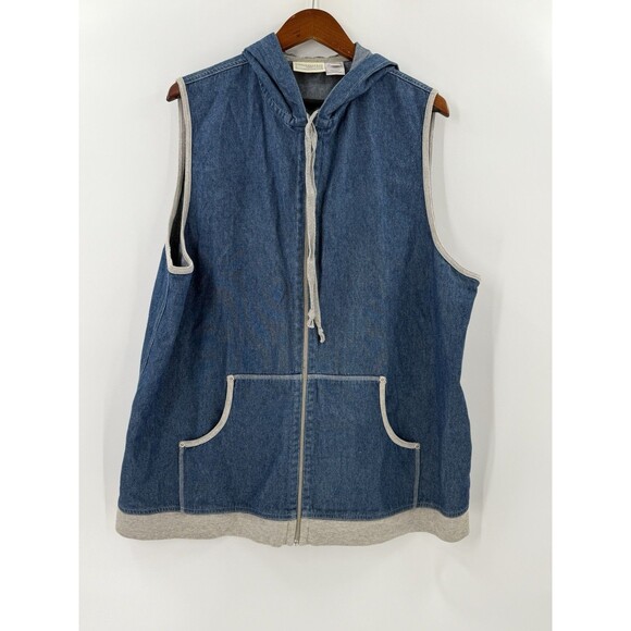 VINTAGE Susan Bristol Casuals Knit/Denim Hooded Full Zip Vest-Womens Plus 2X - Picture 1 of 12